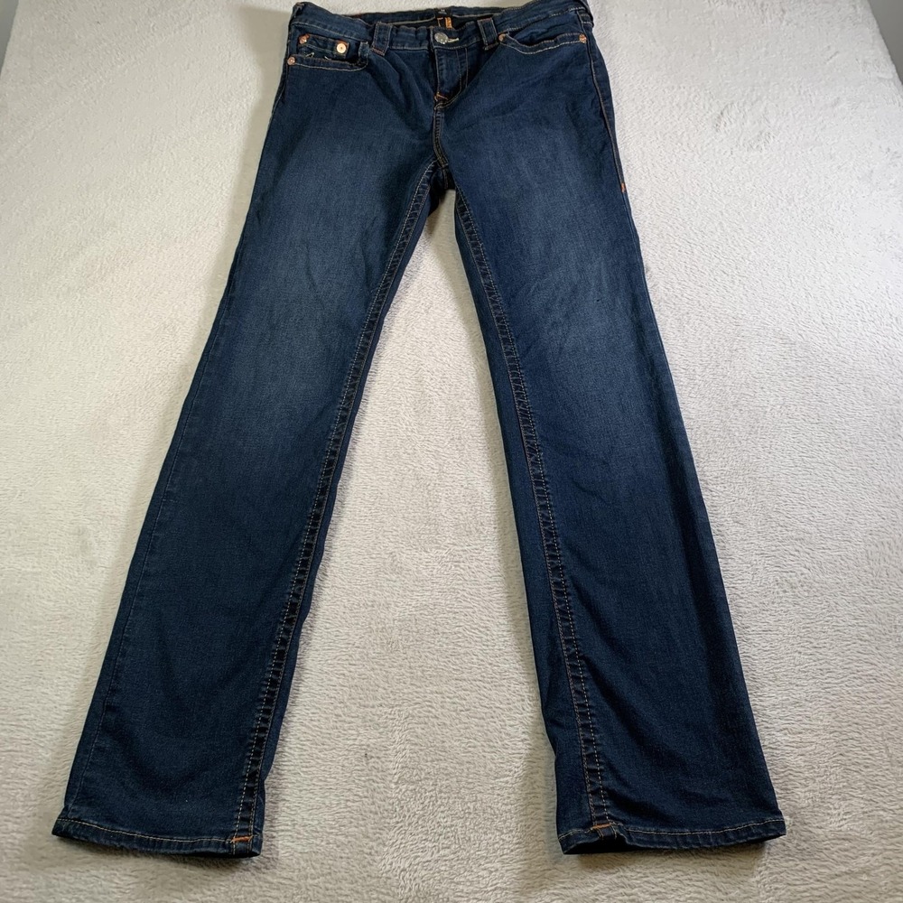 True Religion Billie Mid Rise Straight Jeans Womens 32 Blue Dark Wash Stretch